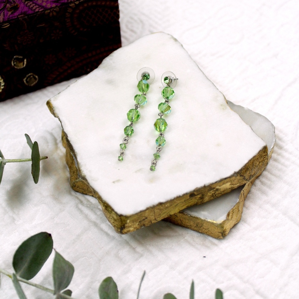 Green Crystal Stud Dangle Earrings